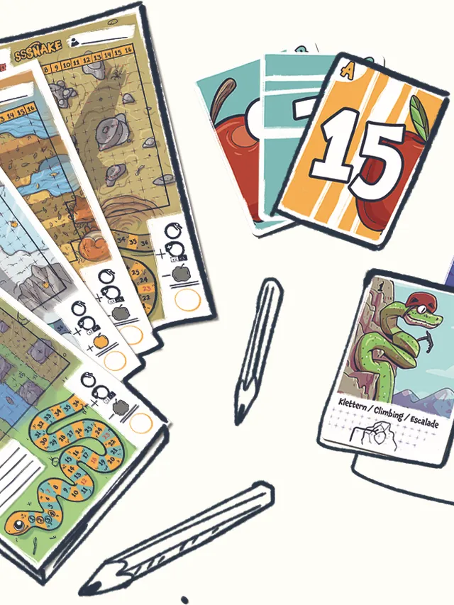 Sssnake: Spielbögen, Karten und Stifte